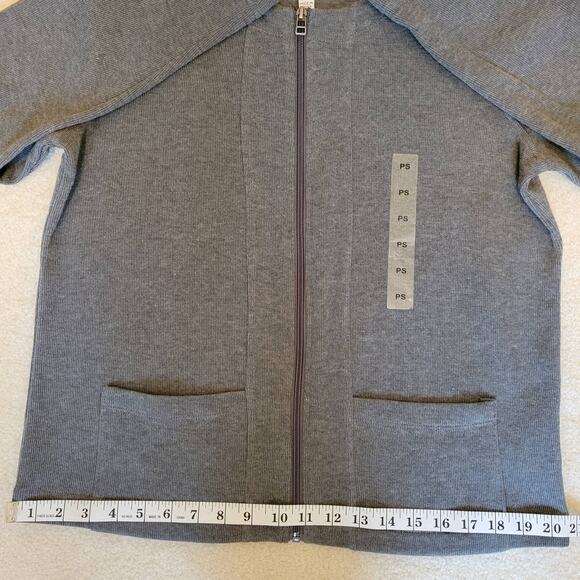 NWT Rebecca Malone Size PS Gray Long Sleeve Zip Cardigan Knit Sweater Pockets - Picture 12 of 16